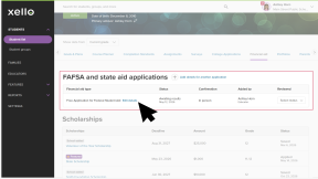 Educator account with a student profile open to the Financial aid tab. The cursor is clicking Edit details next to a recorded financial aid entry